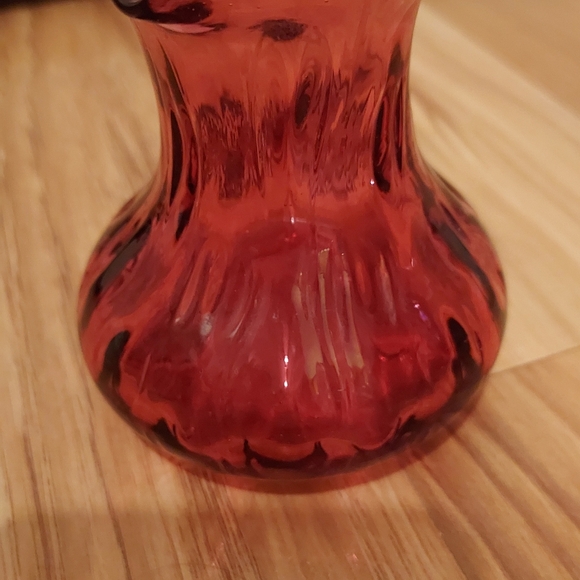 Pilgrim Cranberry Glass Small Pitcher Hand Blown Applied Glass 3 Inches - Picture 3 of 8